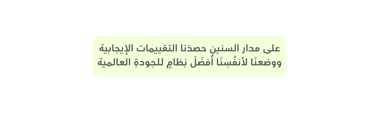 على مدار السنين حصد نا التقييمات الإيجابية ووضعن ا لأنف س ن ا أفض ل ن ظام للجودة العالمية